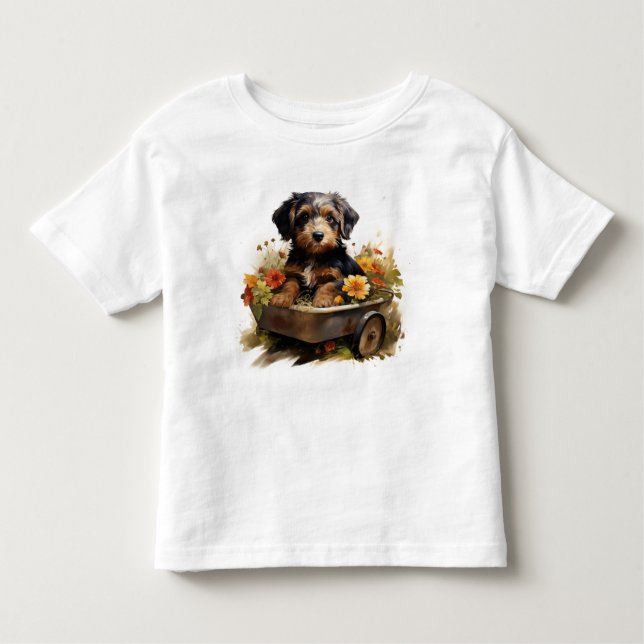 Welpe in einem Wagon von Blume Säugling T - Shirt (Vorderseite)