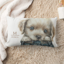 Welpe in Jeans Art Monogram Kissen