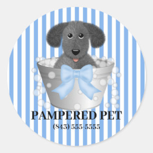 Welpe in Tin Tub Dog Groomer Business Stickers