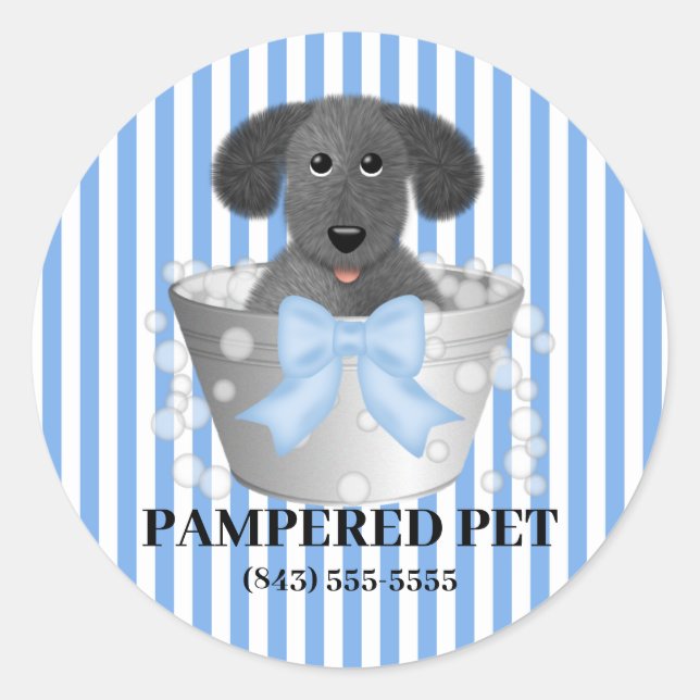 Welpe in Tin Tub Dog Groomer Business Stickers (Vorderseite)
