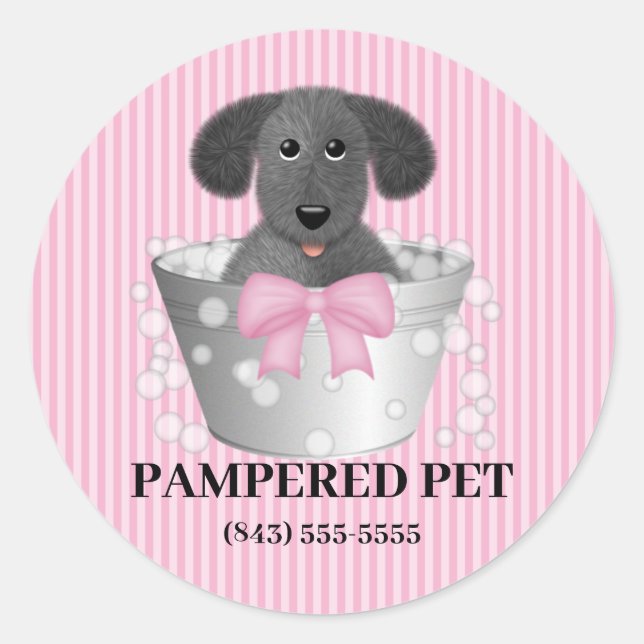 Welpe in Tin Tub Dog Groomer Business Stickers (Vorderseite)