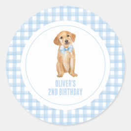 Welpe karierten Geburtstag Runder Aufkleber