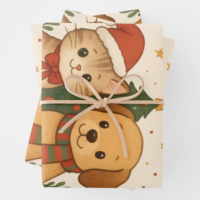 Welpe & Kitten Weihnachtsmann Geschenkpapier Set (Beispiel)