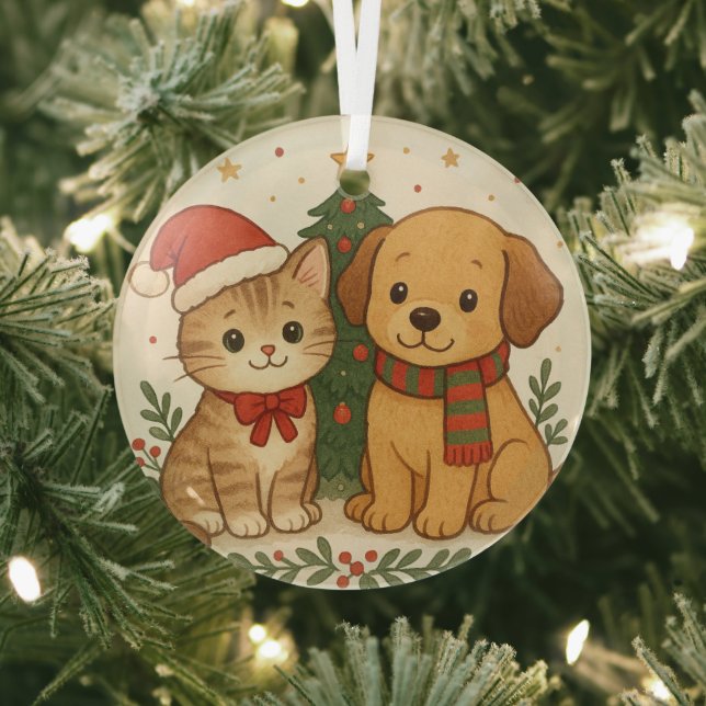 Welpe & Kitten Weihnachtsmann Ornament Aus Glas (InSitu)