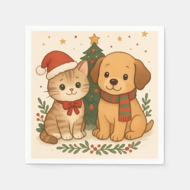 Welpe & Kitten Weihnachtsmann Serviette (Vorderseite)