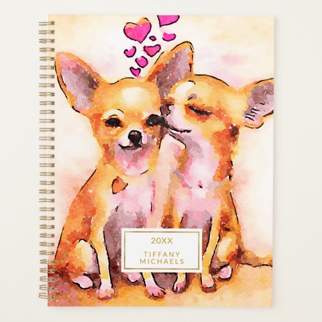 Welpe Liebe Chihuahua Hearts Watercolor Planer (Vorderseite)