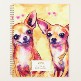 Welpe Liebe Niedlich Chihuahuas Pink Aquarell Hund Planer