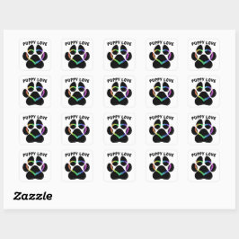 Welpe Liebe Rainbow Heart Quadratischer Aufkleber