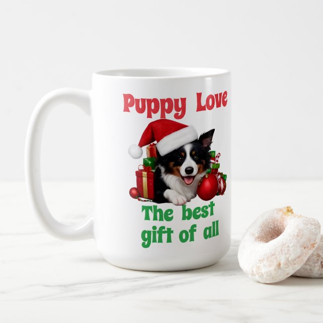 Welpe Liebe Weihnachten Adorable Hund Kaffeetasse (Mit Donut)
