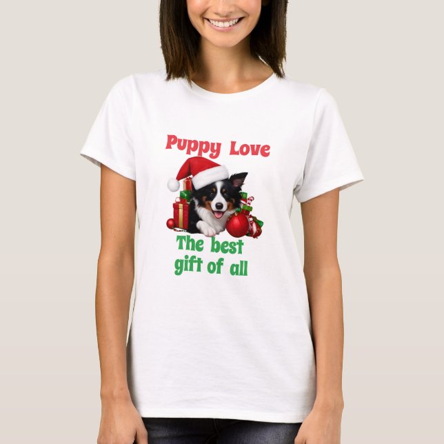 Welpe Liebe Weihnachten Adorable Hund T-Shirt (Vorderseite)