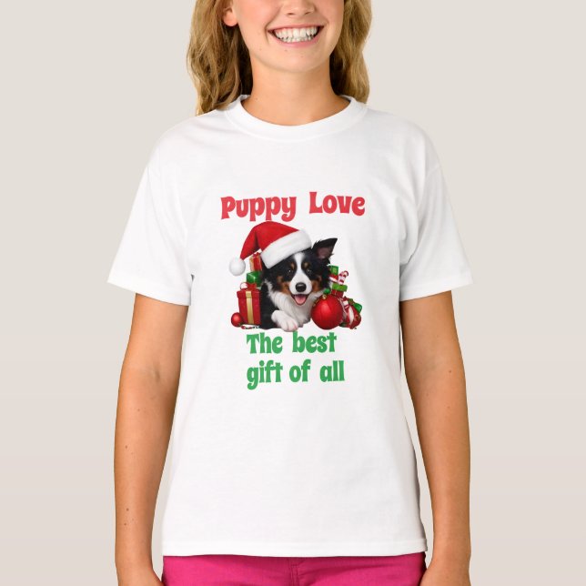 Welpe Liebe Weihnachten Adorable Hund T-Shirt (Vorderseite)
