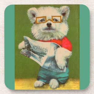 Welpe liest Zeitungsdruck Getränkeuntersetzer