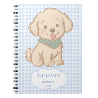 Welpe Malteser Yorkie blau Gingham personalisiert Notizblock
