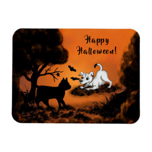 Welpe mit Black Cat and Bat , Happy Halloween! Magnet