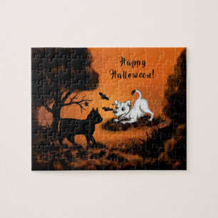 Welpe mit Black Cat and Bat , Happy Halloween! Puzzle