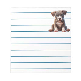 Welpe mit blauen Augen sitzend und unschuldig auss Notizblock