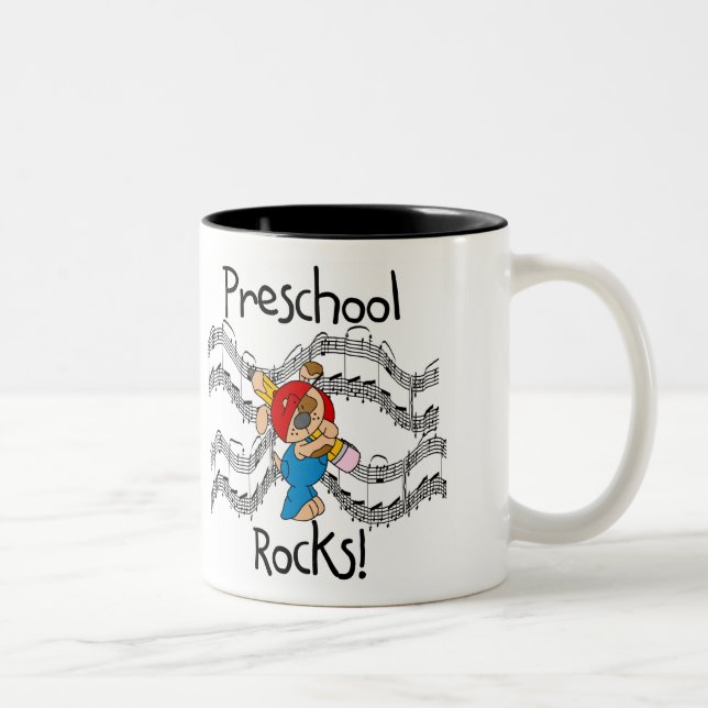 Welpe mit Bleistift-Vorschule-Felsen Zweifarbige Tasse (Rechts)