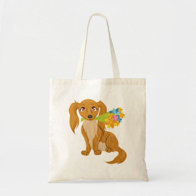 Welpe mit Blume Bouquet Tragetasche (Vorne)