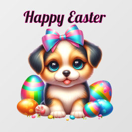 Welpe mit bunten Ostereiern Fensteraufkleber