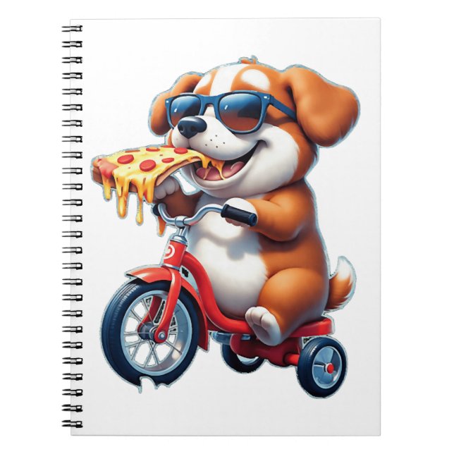 Welpe mit dem Rad Pizza essen Notizblock (Vorderseite)