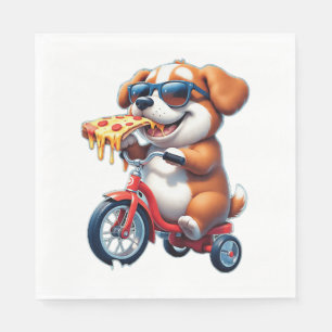 Welpe mit dem Rad Pizza essen Serviette