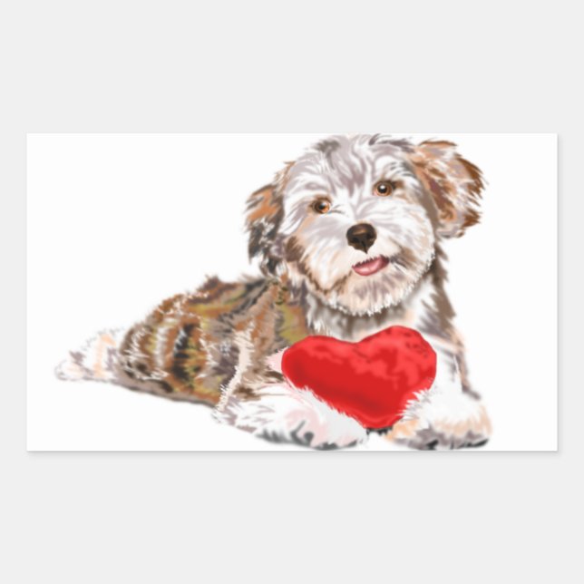 Welpe mit Heart Geschenksticker-Liebe Rechteckiger Aufkleber (Vorderseite)