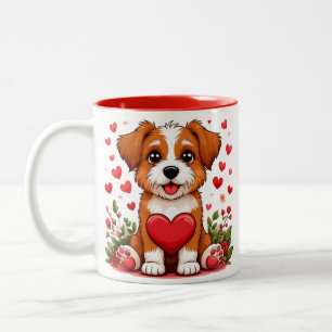 Welpe mit Herz für Hunde Liebhaber Zweifarbige Tasse