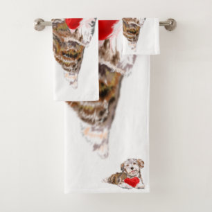 Welpe mit Herzgeschenk für Sie Badetuch Set