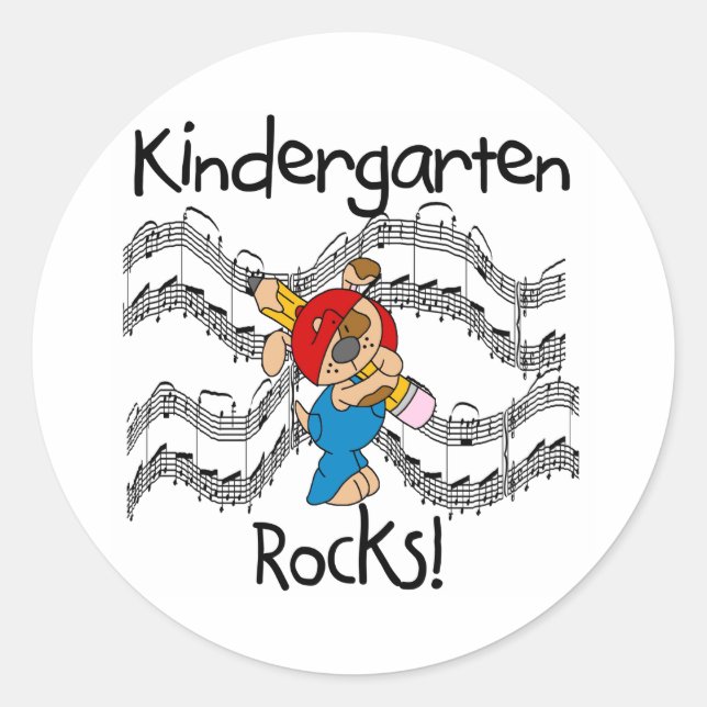 Welpe mit Pencil Kindergarten Rocks Runder Aufkleber (Vorderseite)