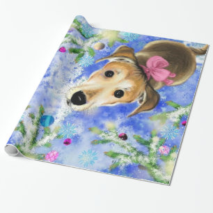 Welpe mit rosa Band - Frohe Weihnachten - Geschenkpapier