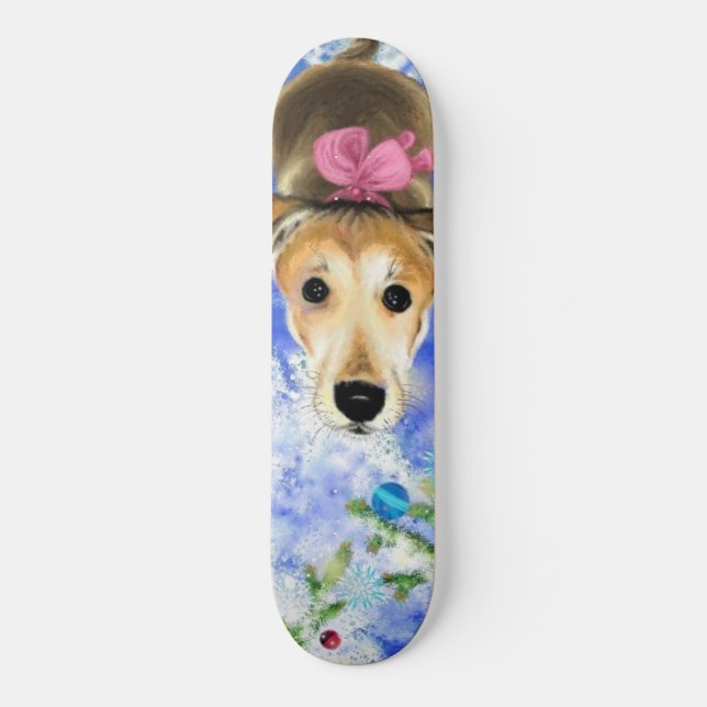 Welpe mit rosa Band - Niedlich - Skateboard (Vorderseite)