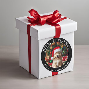 Welpe mit Weihnachtsmannmütze Personalisiert Weihn Runder Aufkleber