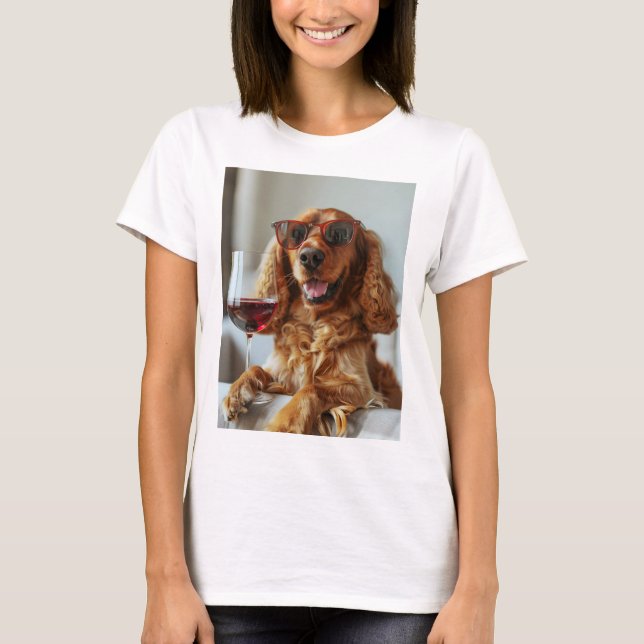 Welpe mit Wein, T-Shirt (Vorderseite)