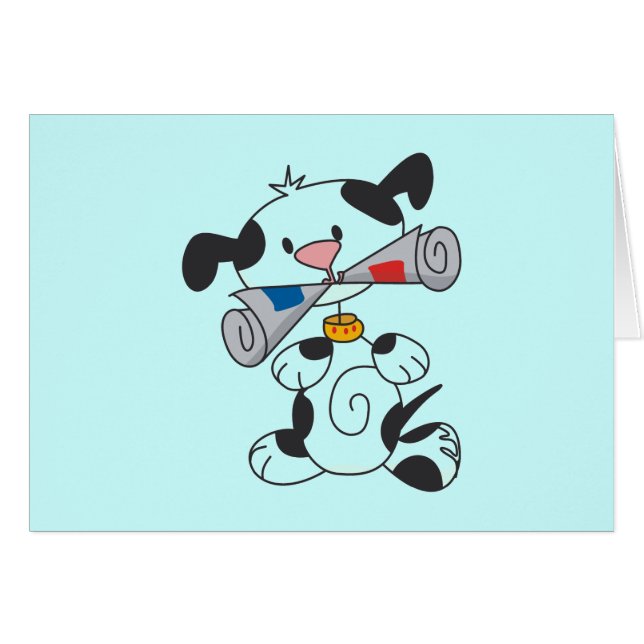 Welpe mit Zeitungs-T-Shirts und Geschenken (Vorderseite (Horizontal))