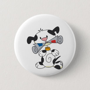Welpe mit Zeitungs-T-Shirts und Geschenken Button