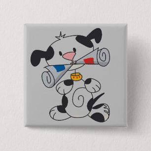 Welpe mit Zeitungs-T-Shirts und Geschenken Button