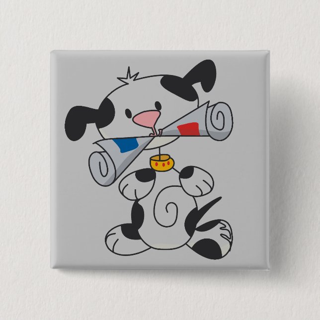 Welpe mit Zeitungs-T-Shirts und Geschenken Button (Vorderseite)