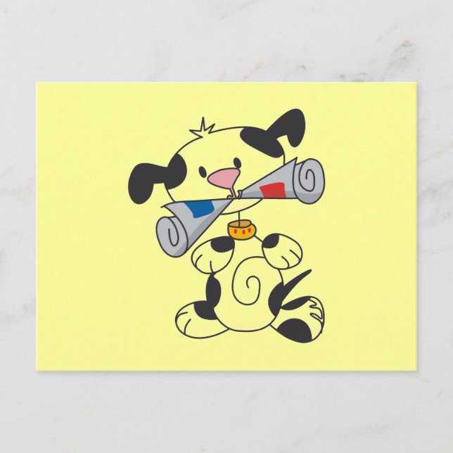 Welpe mit Zeitungs-T - Shirts und Geschenken Postkarte (Vorderseite)