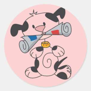 Welpe mit Zeitungs-T - Shirts und Geschenken Runder Aufkleber