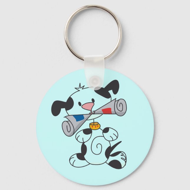 Welpe mit Zeitungs-T-Shirts und Geschenken Schlüsselanhänger (Vorderseite)