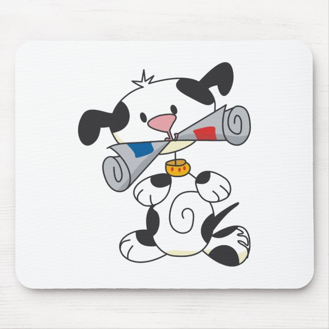Welpe mit Zeitungsgeschenken und T - Shirt Mousepad (Vorne)