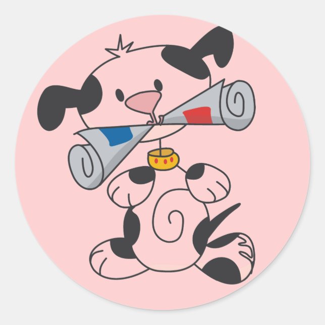 Welpe mit Zeitungsgeschenken und T - Shirt Runder Aufkleber (Vorderseite)