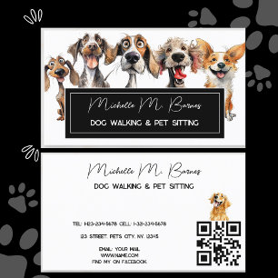 Welpe, Moderner Dog Walker - QR-Code Visitenkarte