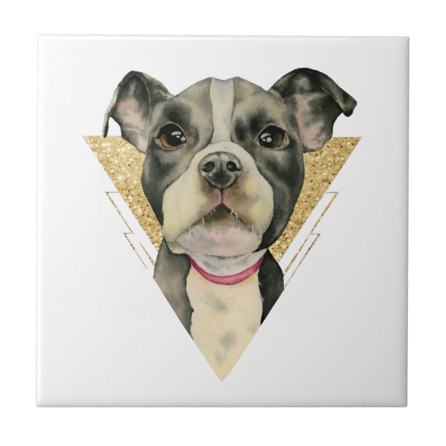 "Welpe mustert" das Pitbull-HundeAquarell, das 3 Fliese (Vorderseite)