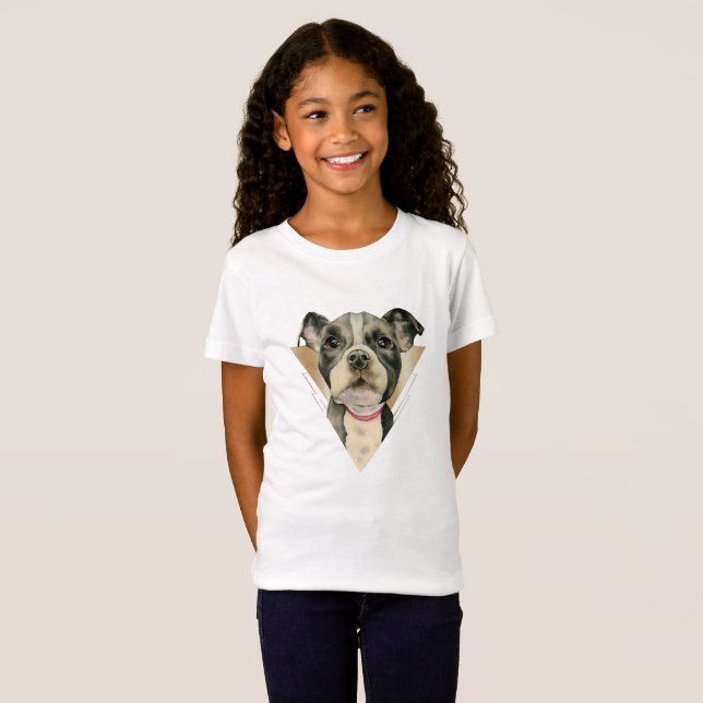 "Welpe mustert" das Pitbull-HundeAquarell, das 4 T-Shirt (Vorne ganz)