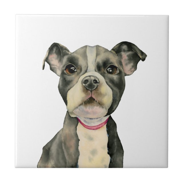 "Welpe mustert" Pitbull-HundeAquarell-Malerei Fliese (Vorderseite)