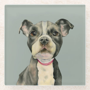"Welpe mustert" Pitbull-HundeAquarell-Malerei Glasuntersetzer