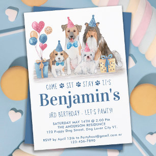 Welpe Party Dog Blue Boy Geburtstag Pawty Einladung