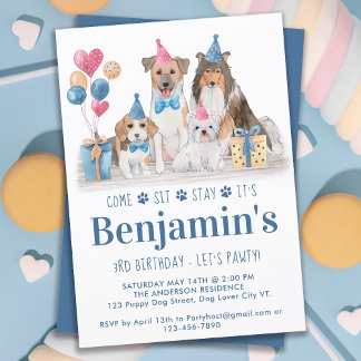 Welpe Party Dog Blue Boy Geburtstag Pawty Einladung