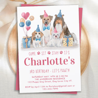 Welpe Party Dog Pink Girl Geburtstag Pawty Einladung